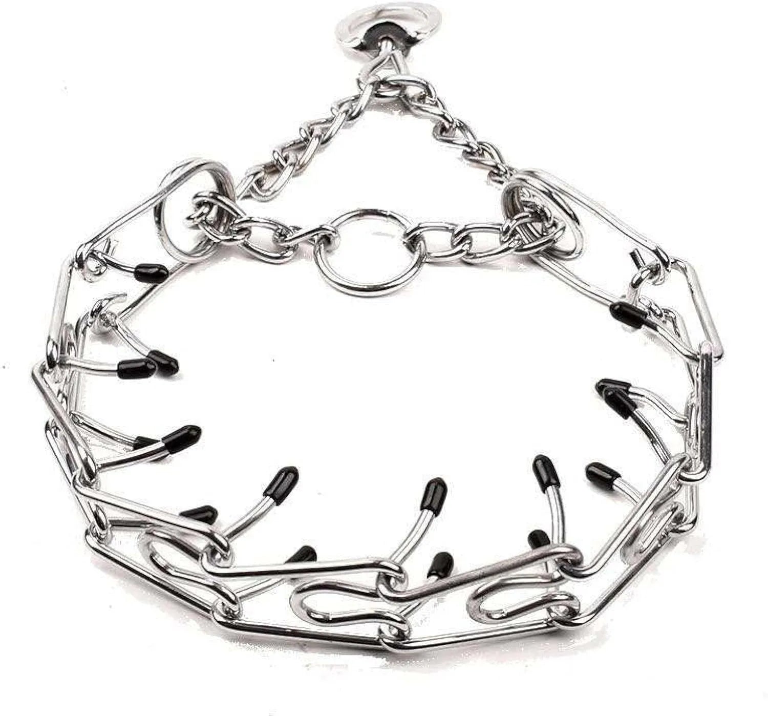 Stainless steel dog prong collar with rubber tips and adjustable chain design
