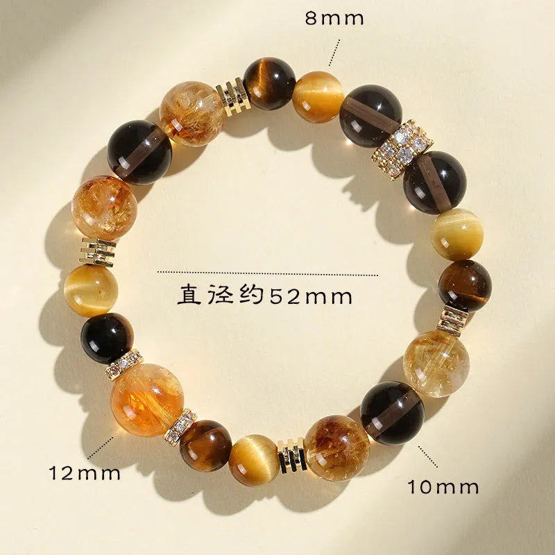 Women's natural yellow artificial crystal bracelet with 10mm beads for travel commemoration