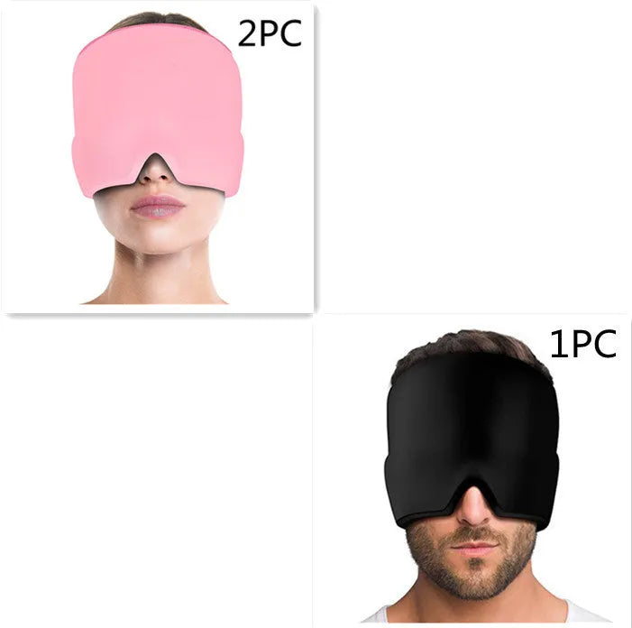 Black elastic cloth gel eye mask for headache relief measuring 22cm by 17cm