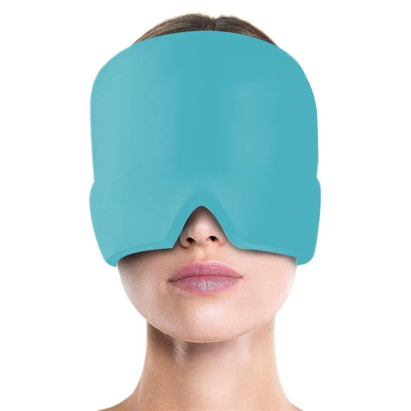 Black elastic cloth gel eye mask for headache relief measuring 22cm by 17cm