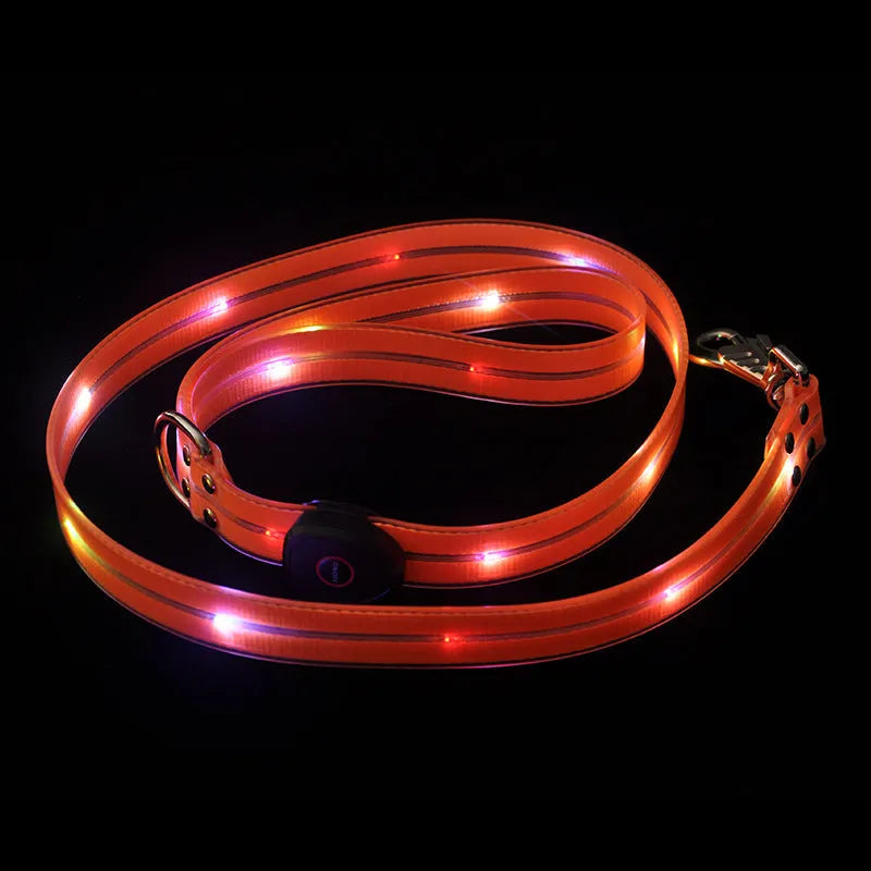 Luminous dog collar rope leash in fluorescent green colour with PVC construction