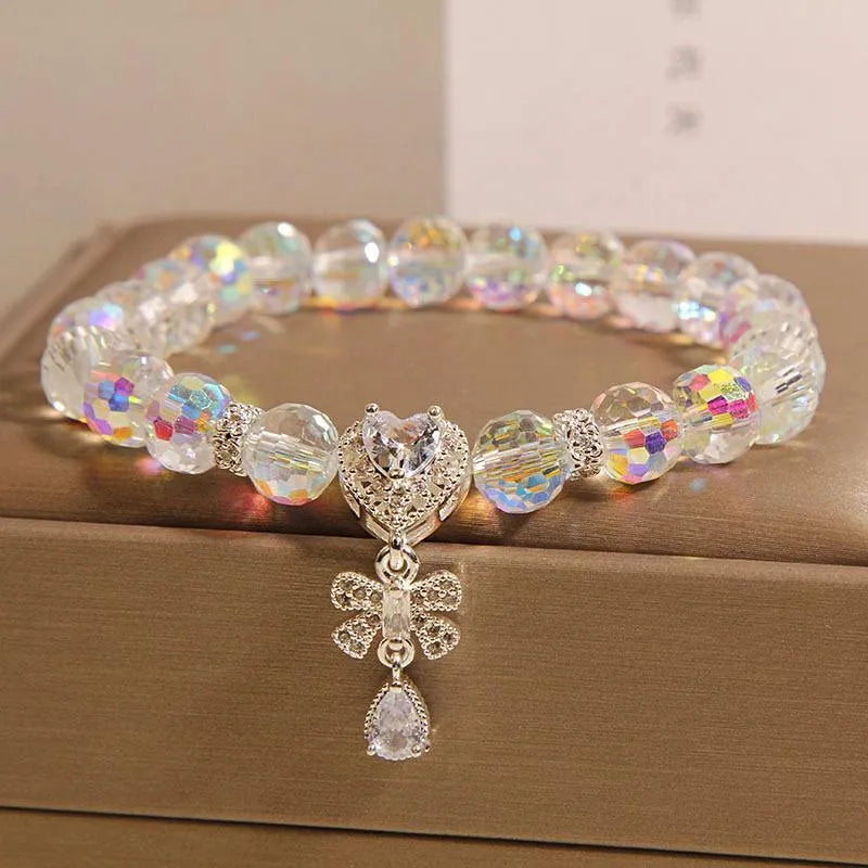 High-grade Austrian crystal love butterfly water drop bracelet for women in white crystal with metal chain and snowflake detail