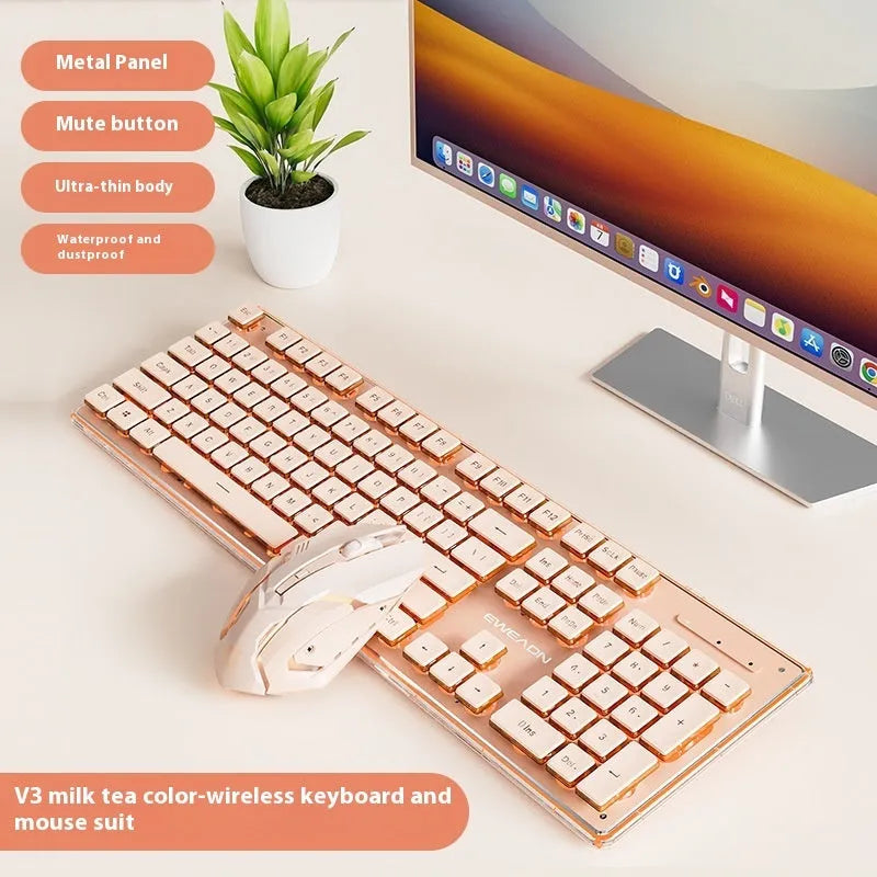 Prewalker V3 wired keyboard and mouse suit in retro green colour on desktop