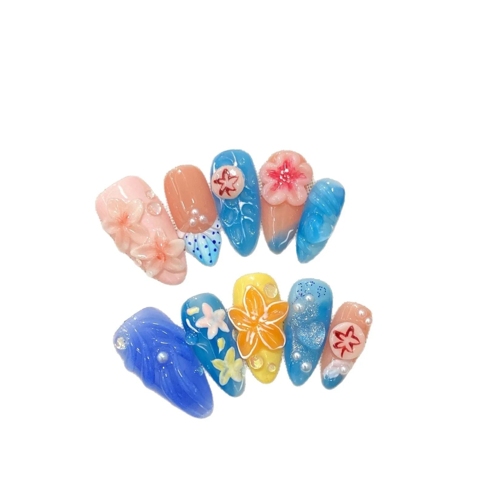 Plastic wearable armour with 3D jellyfish carving in almond nail colour