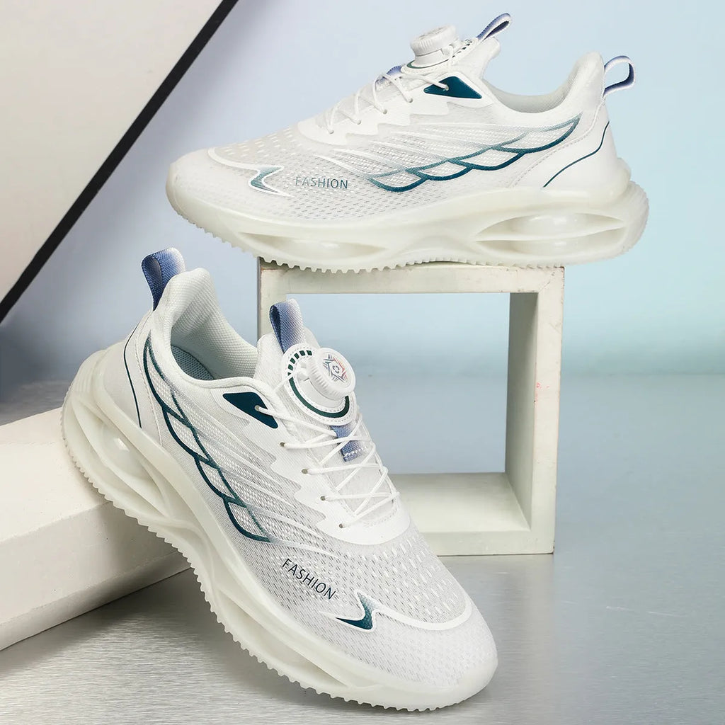 Casual breathable shoes in sky blue with PU mesh upper and rubber sole, lace-up design
