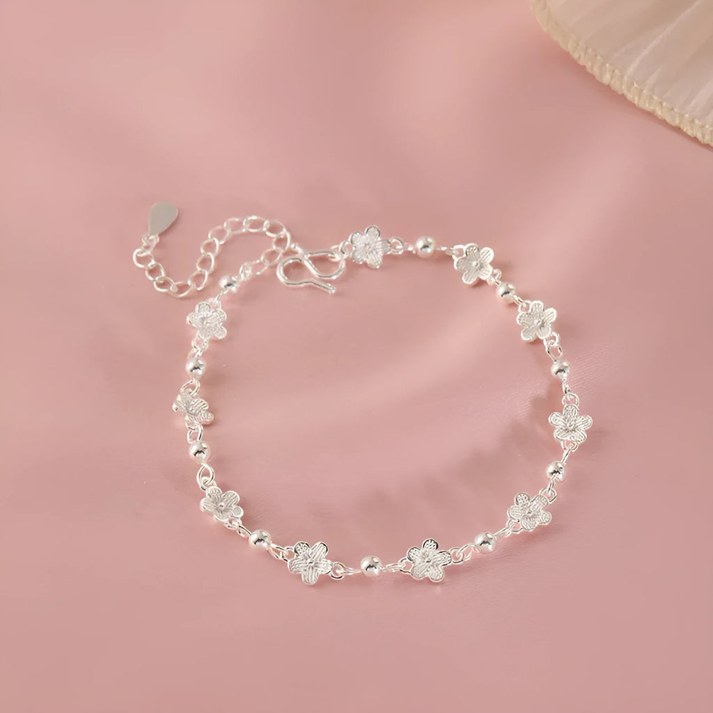 Silver copper bracelet with flower design for women, fresh style, SL-489