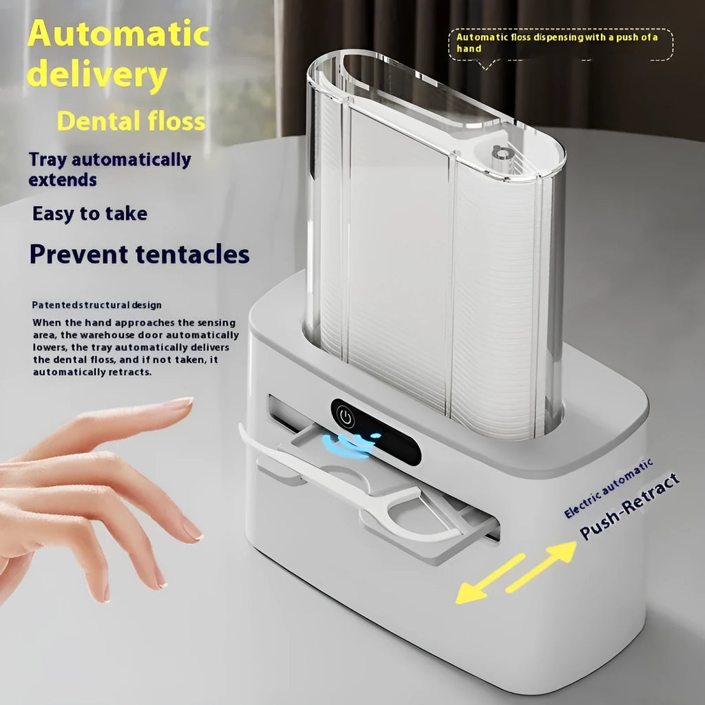Rechargeable intelligent induction dental floss box in dark gray, light gray, or gold with automatic pop-up mechanism