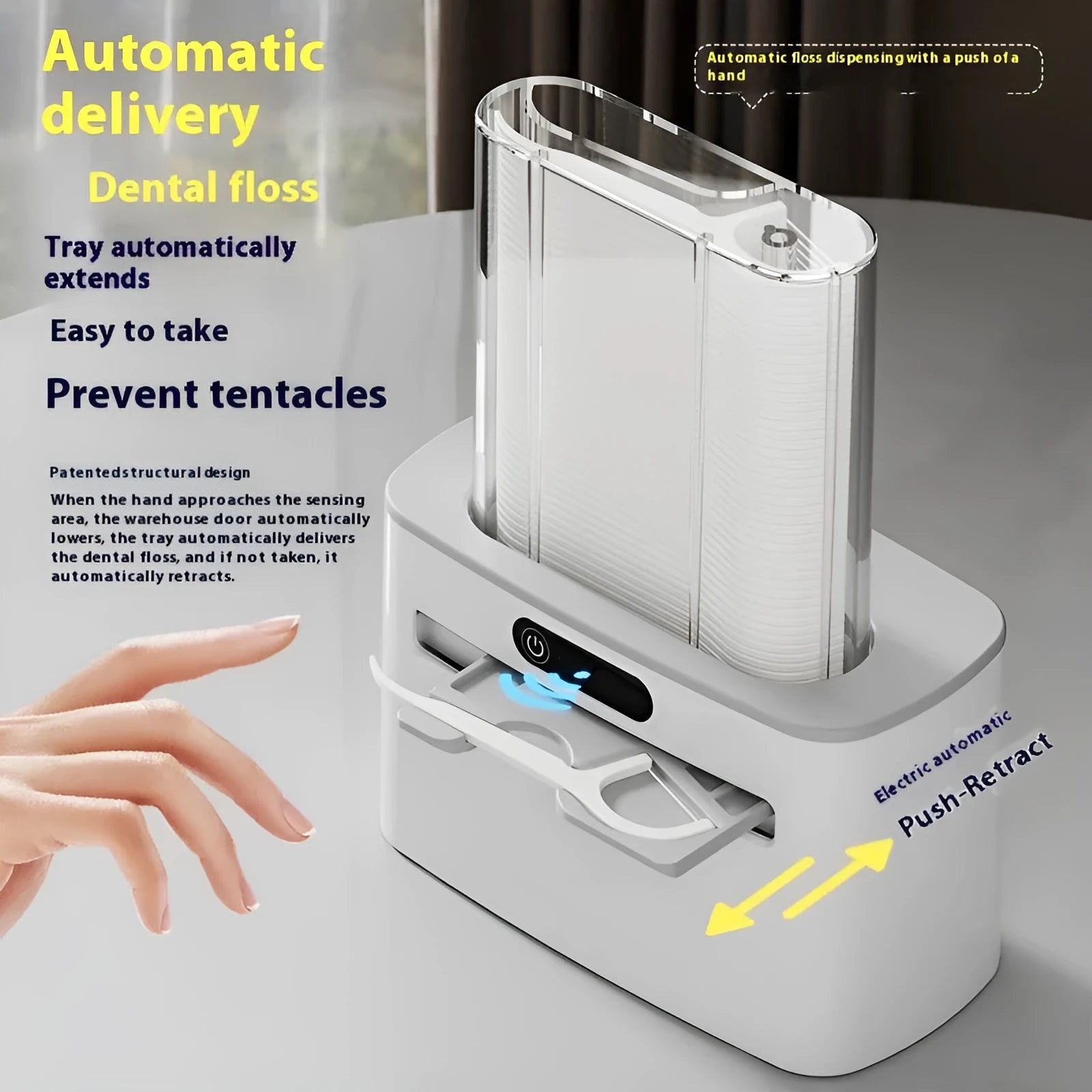 Rechargeable intelligent induction dental floss box in dark gray, light gray, or gold with automatic pop-up mechanism