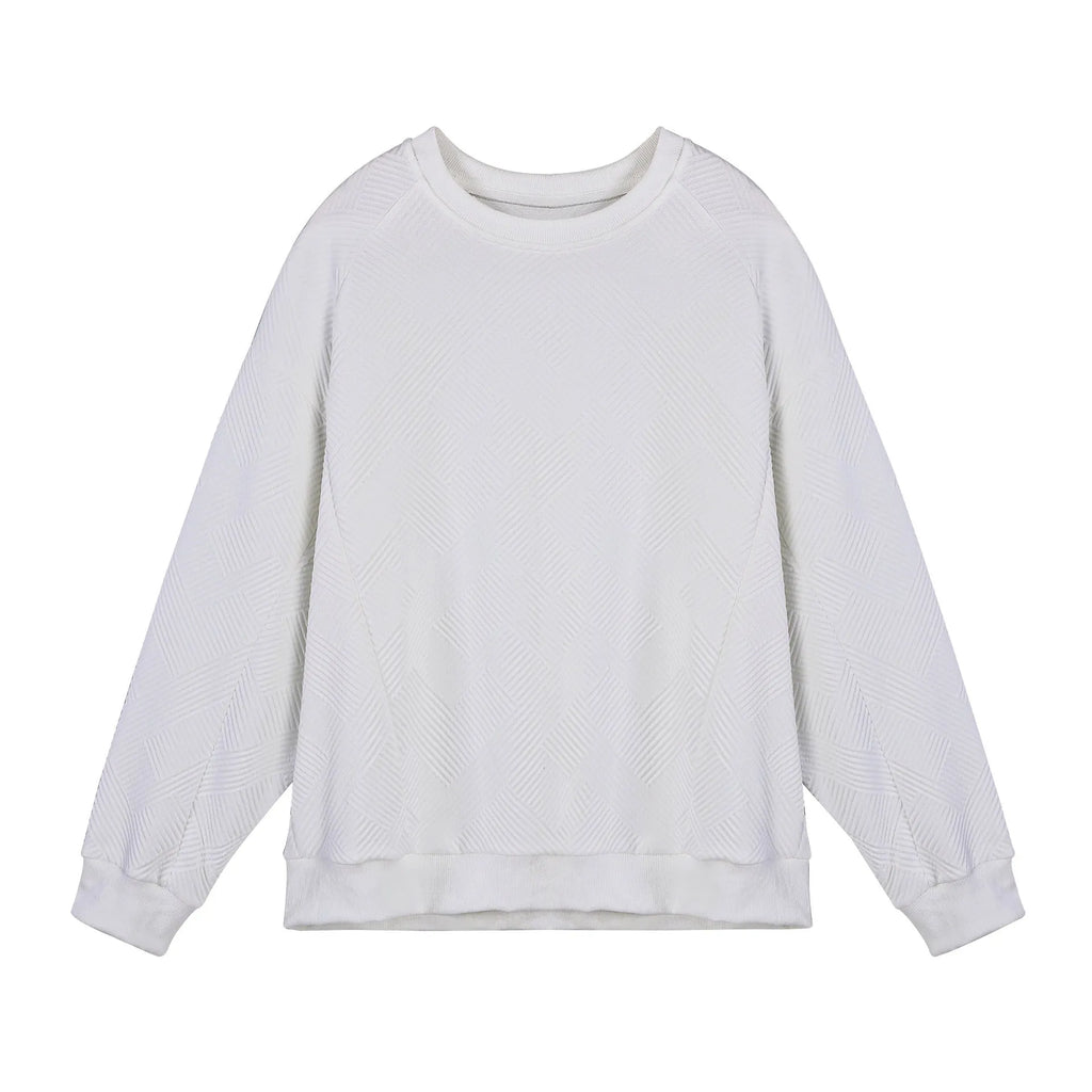 Men's loose twill jacquard long-sleeved pullover sweater in solid colour options for casual wear