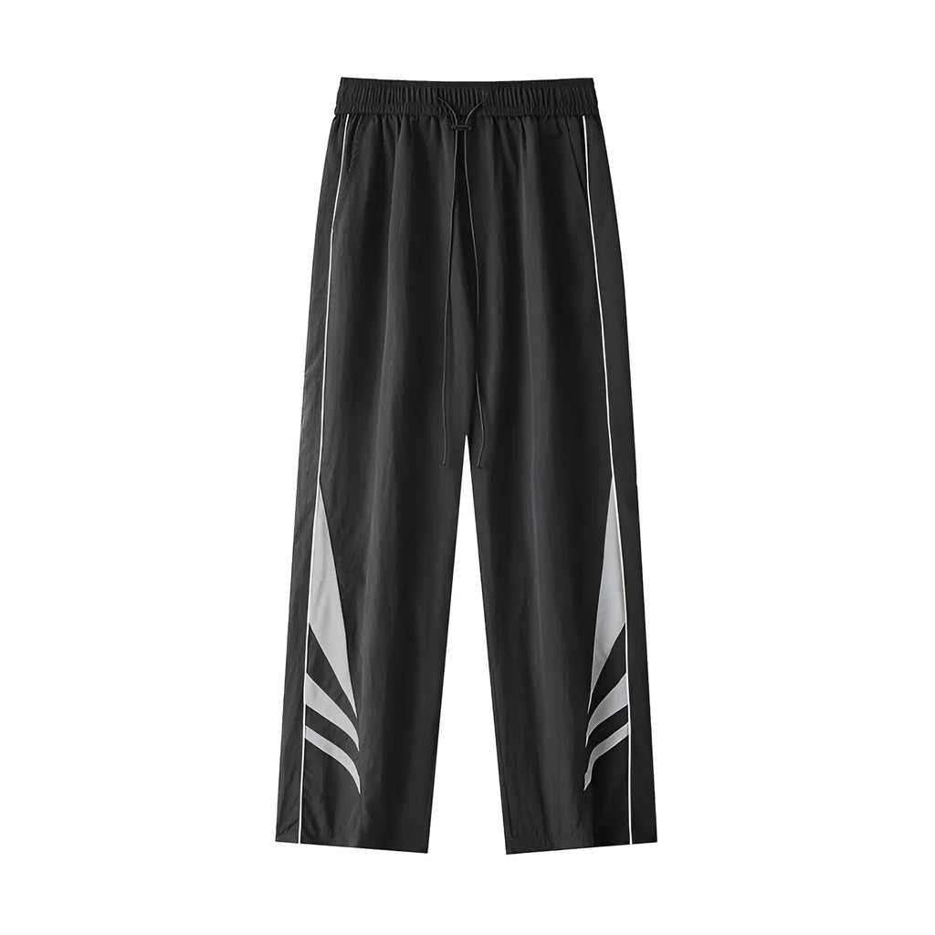 Men's straight leg summer trousers in black or grey with elastic waistband for plus size figures