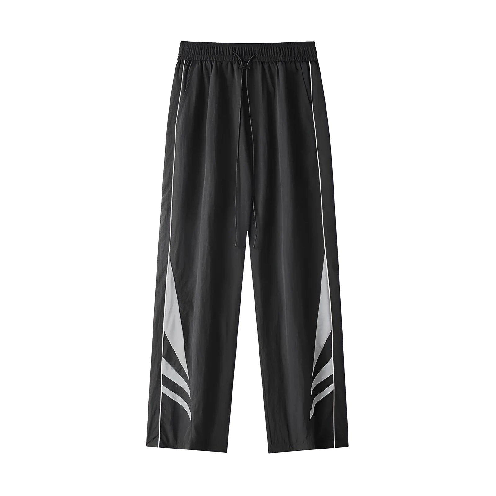 Men's straight leg summer trousers in black or grey with elastic waistband for plus size figures