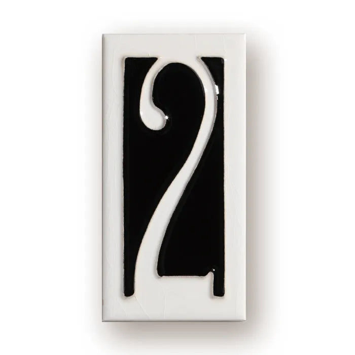 Handmade retro-style ceramic doorplate with a white enamel background and a raised black number 5, shown at 76mm by 152mm.