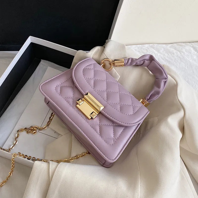 Korean style purple PU fabric rhombus shaped small square ladies shoulder bag with chain strap