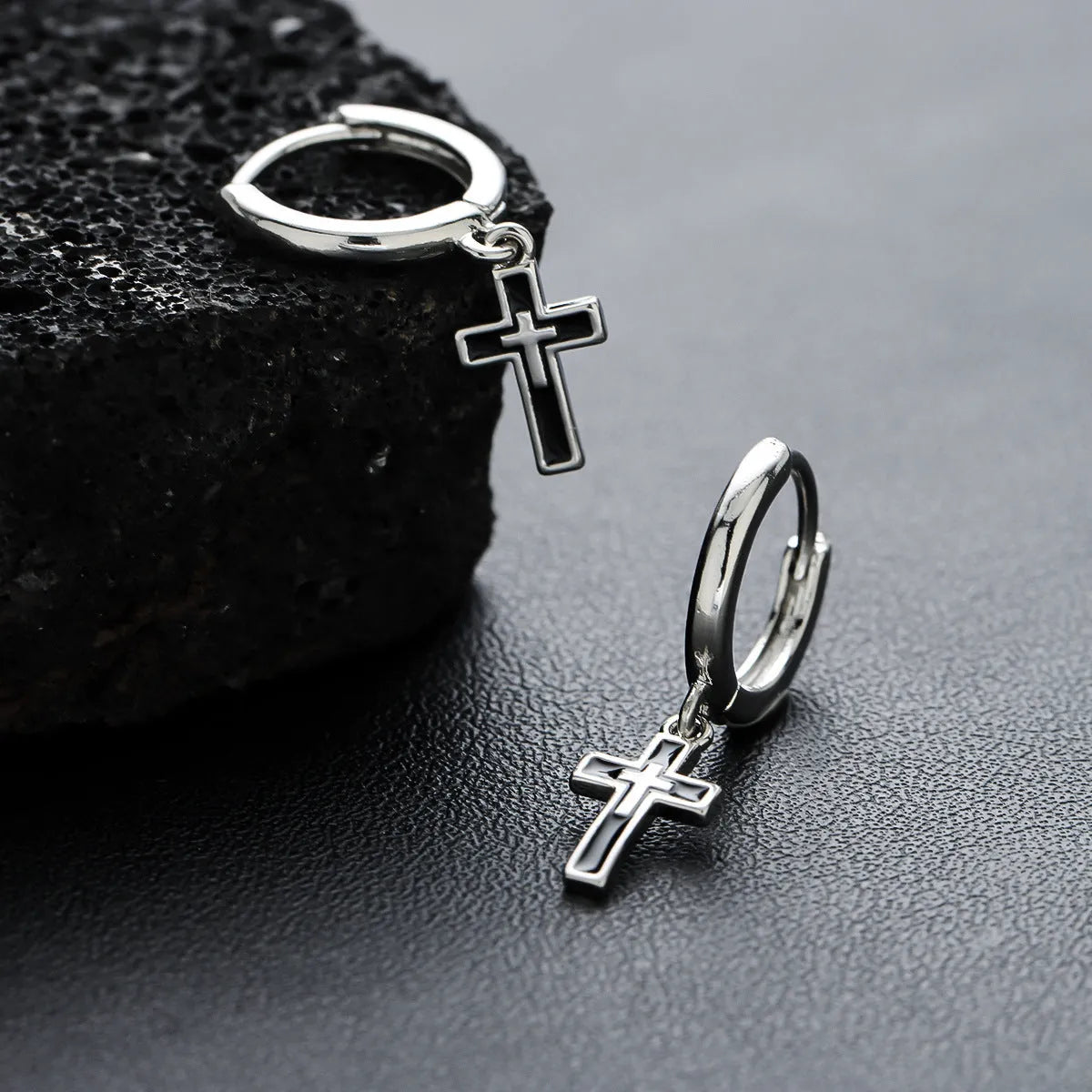 Silver plated cross retro earrings for men unisex geometric simple style