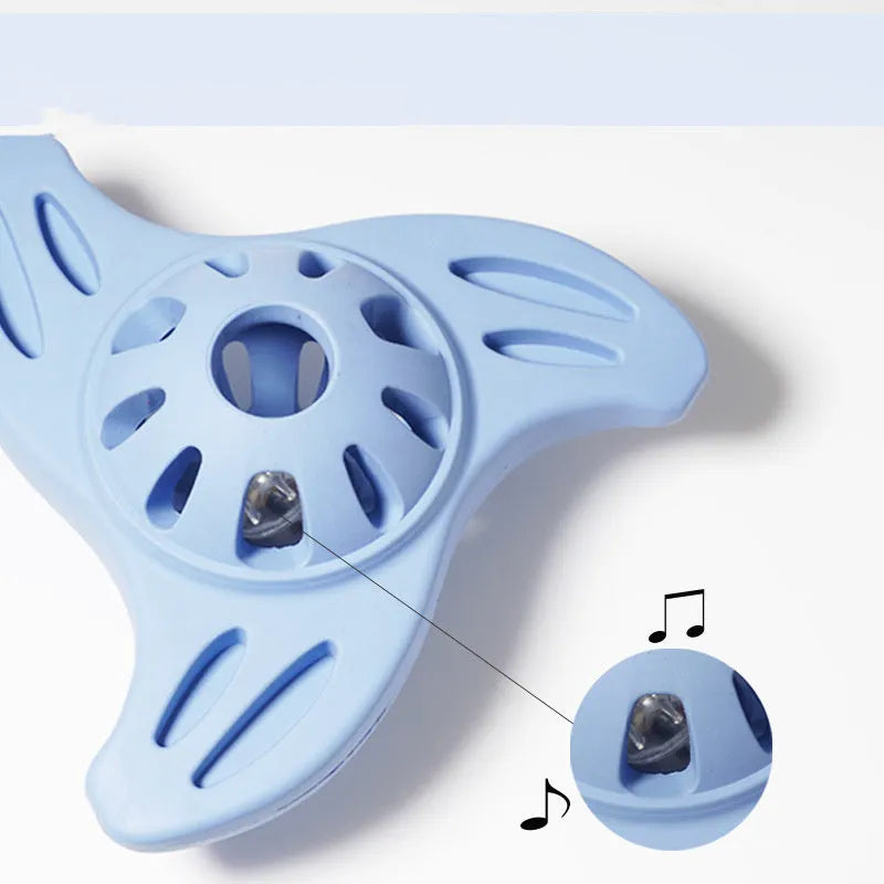 Blue boomerang-shaped molar dog toy for medium and large breed puppies