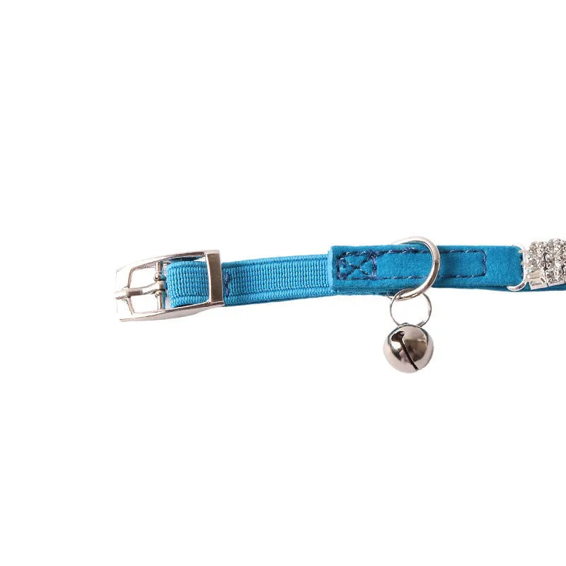 Flannel elastic cat collar with buckle fastening in six colour options showing gang drill detail