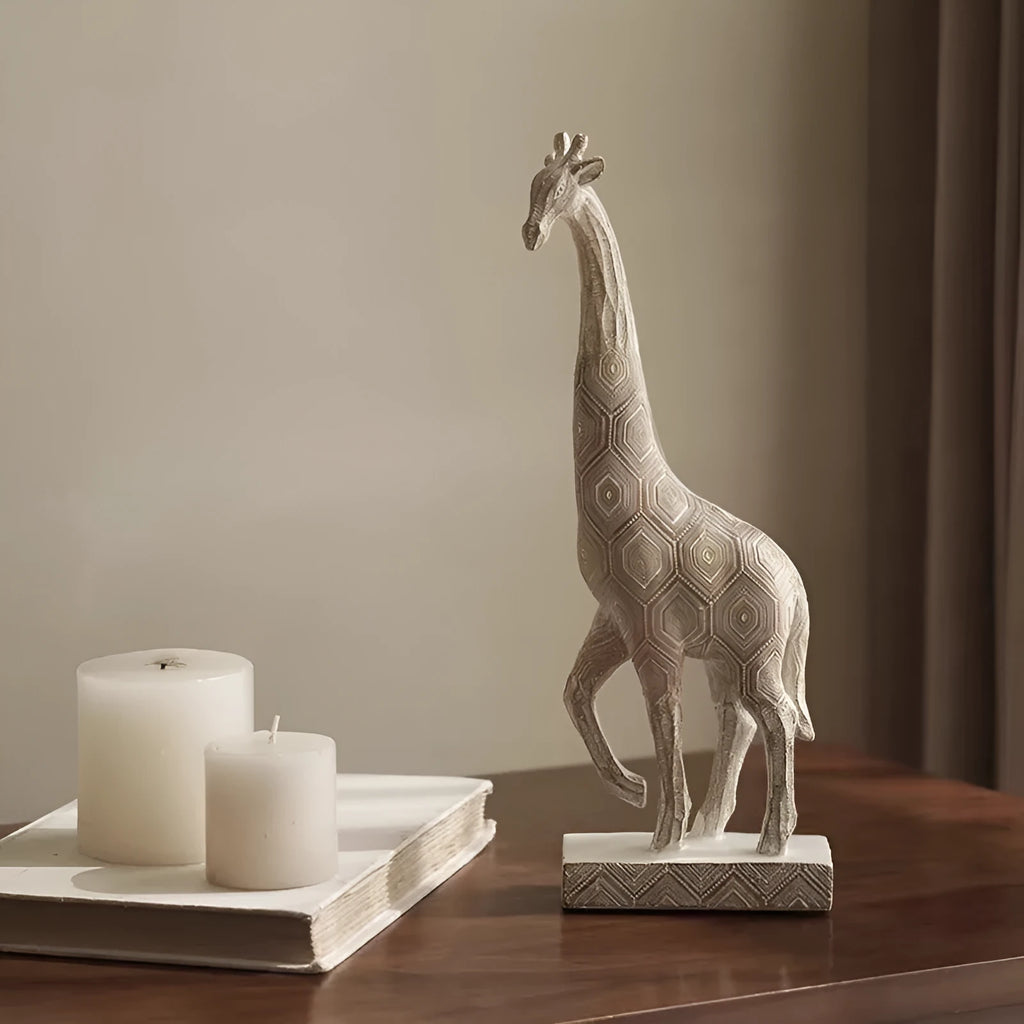 Wood colour European style giraffe resin ornament measuring 30.5cm tall for home decoration