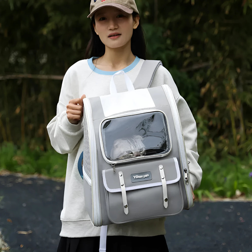 Pet bag in solid colour 1037 Gray, Oxford material, breathable carrier for cats up to 7.5kg and dogs up to 4kg