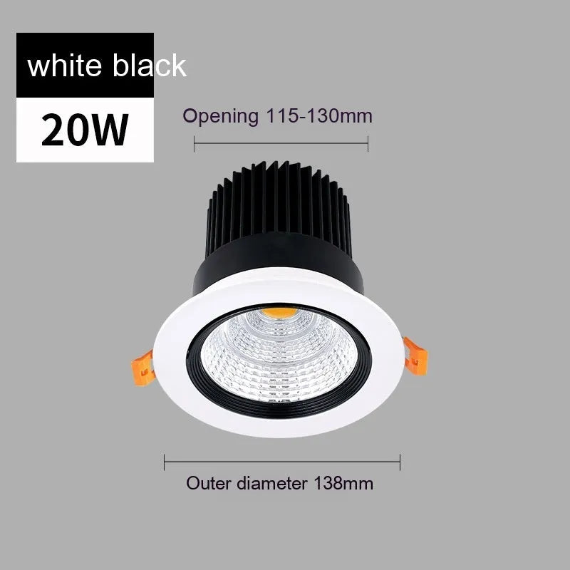 Modern recessed aluminium LED ceiling spotlight with three colour variable light settings.