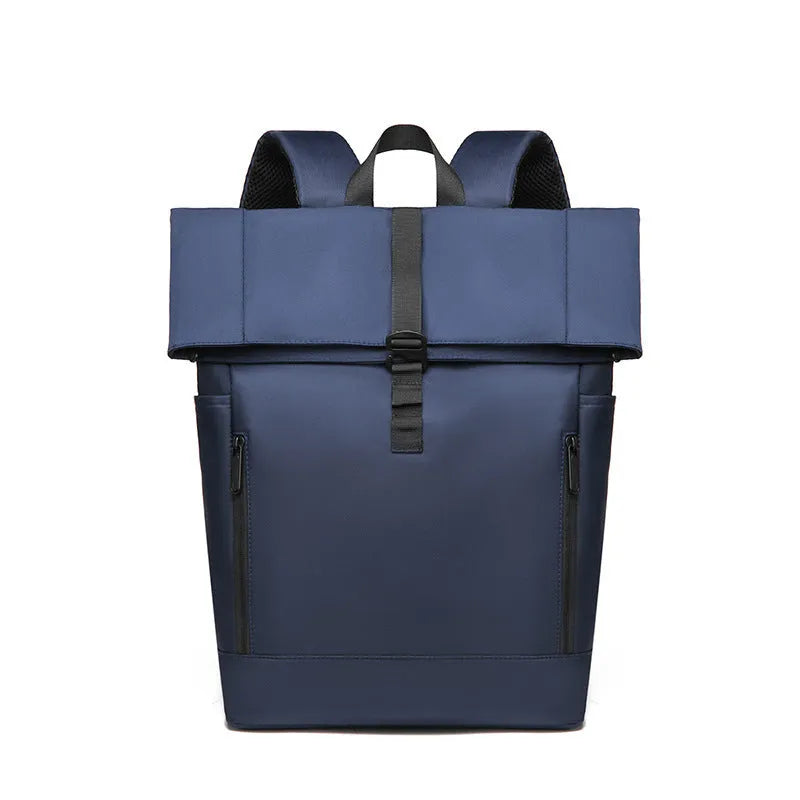 Men's grey nylon business leisure backpack with breathable back panel and zipped compartments