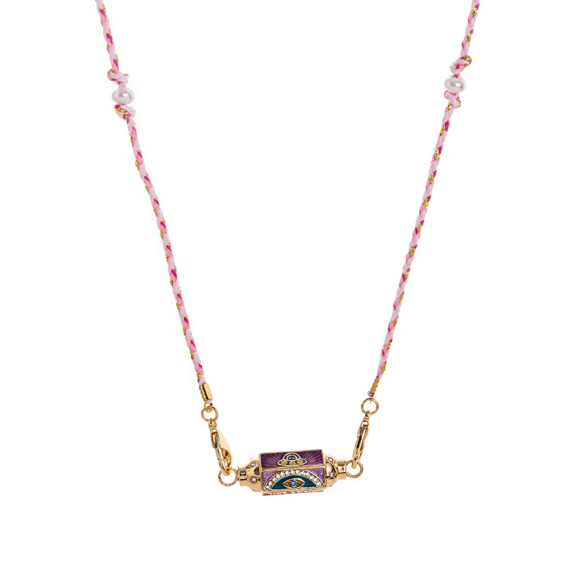 Copper geometry pendant necklace for men with star and eye motifs in blue colour on regular chain
