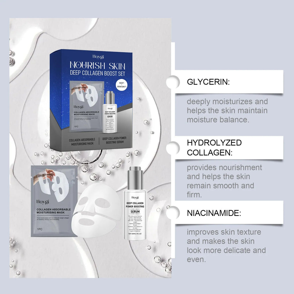 Collagen moisturising facial mask set with 30ML essence bottle for skin hydration