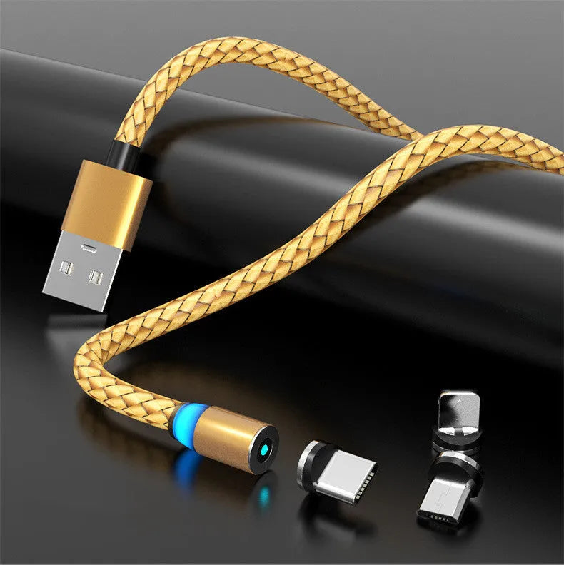 Magnetic mobile phone charging cable with breathing light indicator in multiple colour options