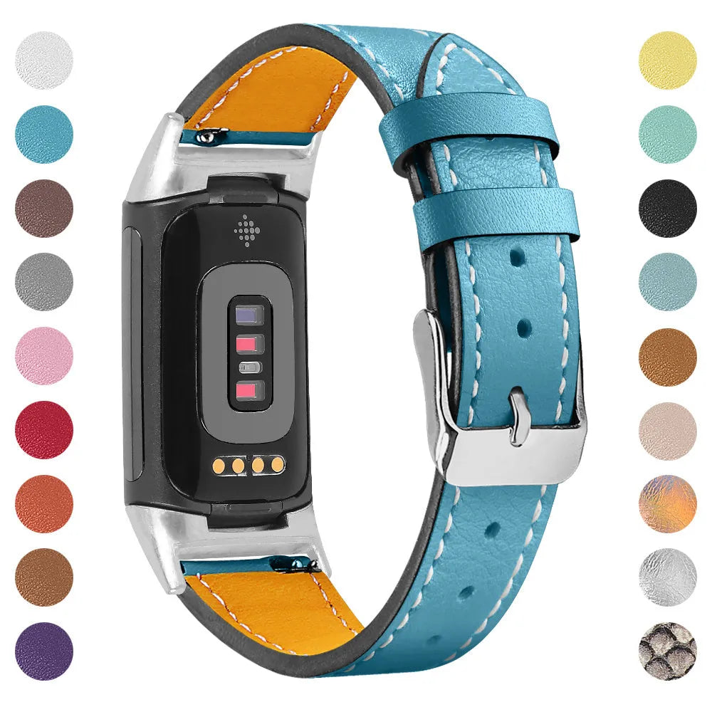 Genuine cowhide leather replacement strap for Fitbit Charge 5 and Charge 6 fitness trackers
