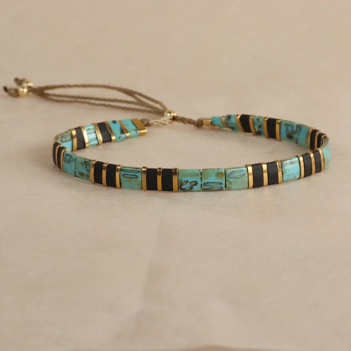 Geometric glass bead bracelet in European fashion style showing colour options