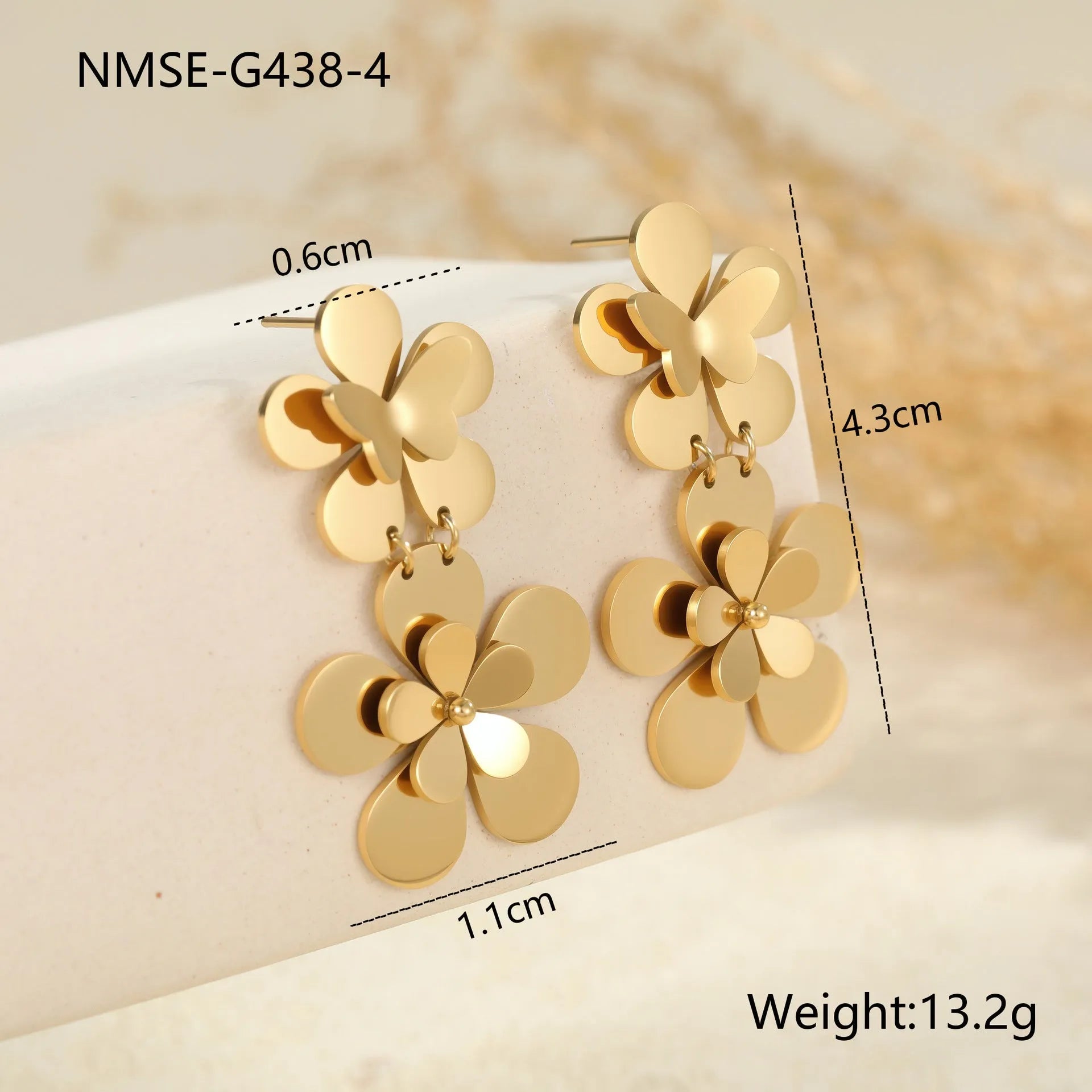 Gold flower butterfly stainless steel earrings with geometric animal zodiac designs for women