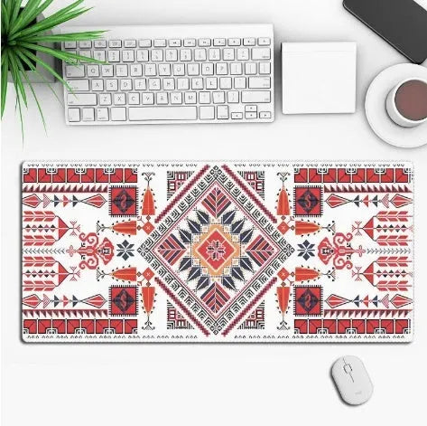 Custom anime graphic gaming mouse pad with non-slip rubber base on a desk.