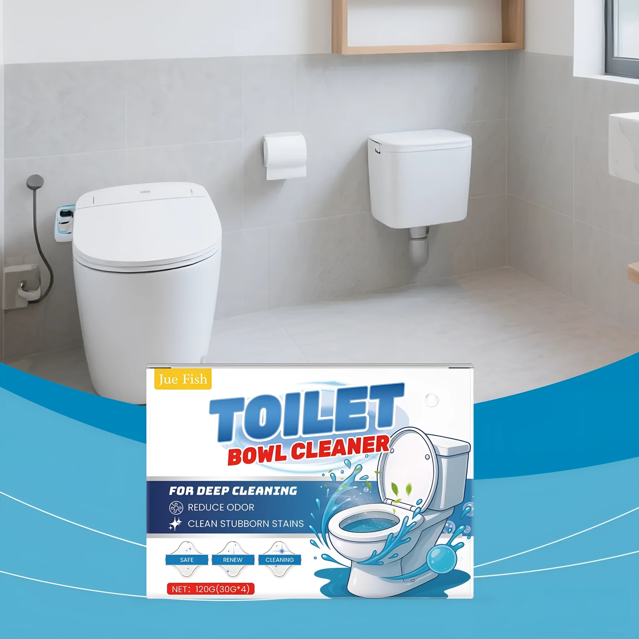 Toilet cleaning powder pack with four 30g sachets for bathroom stain and odour removal