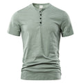 Men's slub cotton casual short sleeve shirt in solid colour with British style pullover design