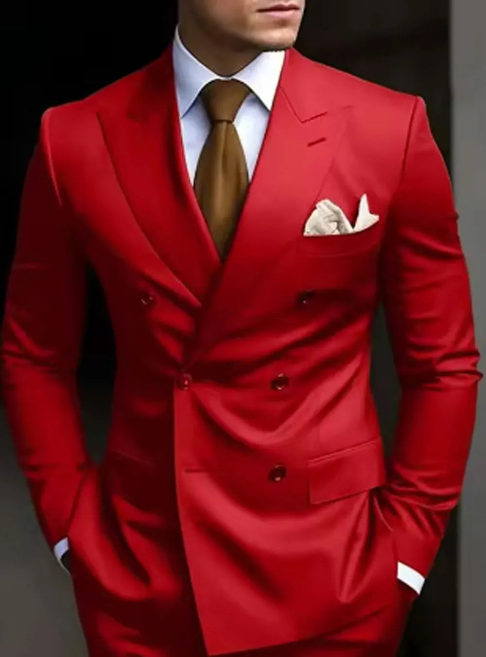Men's grey Korean-style slim fit two-piece suit jacket and trousers on a hanger.