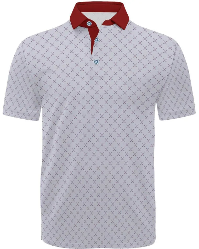 Men's grey short sleeve shirt with 3D printed graphic design and a front zip detail.
