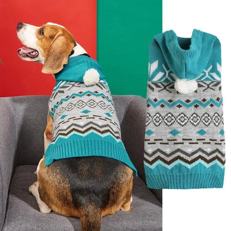 Green diamond pattern knit sweater on a small dog, showing classic design and soft acrylic fabric.