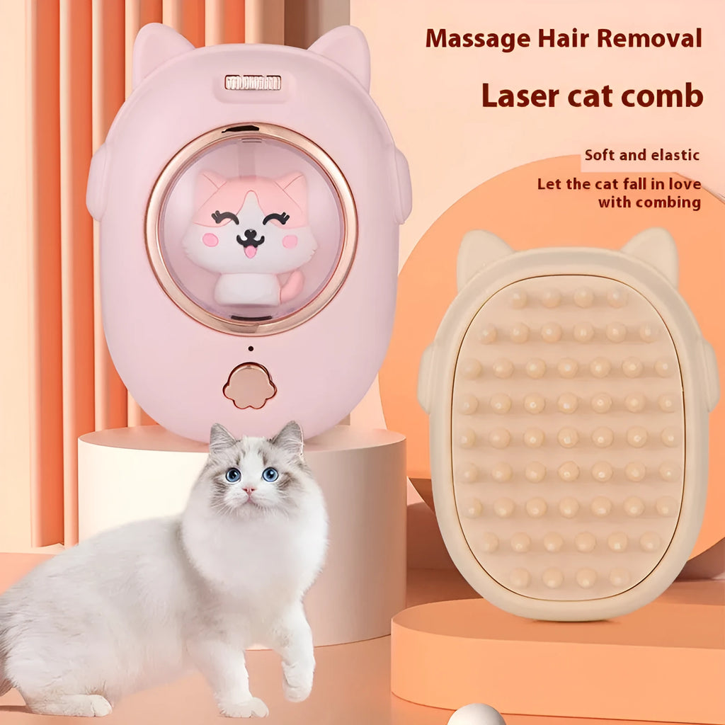Pink and yellow ABS plastic pet comb with integrated laser toy function for cats and dogs