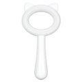 Blue and white double-sided pet grooming brush with deshedding comb and massage bristles