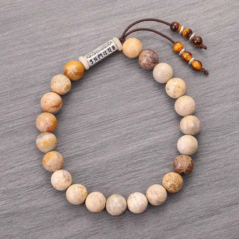Wood colour stone bead handmade bracelet with retro simple design