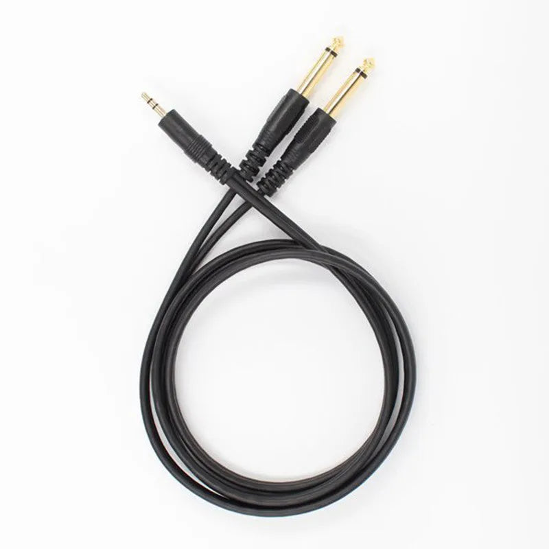 3.5mm to 6.35mm male-to-male stereo audio cable with gold-plated connectors on a black background.
