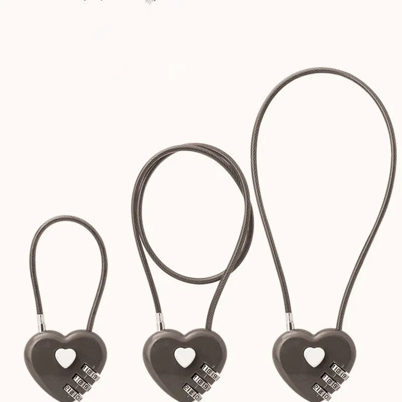 Peach heart shaped wire rope lock for bicycle helmets in various colours and steel cable lengths
