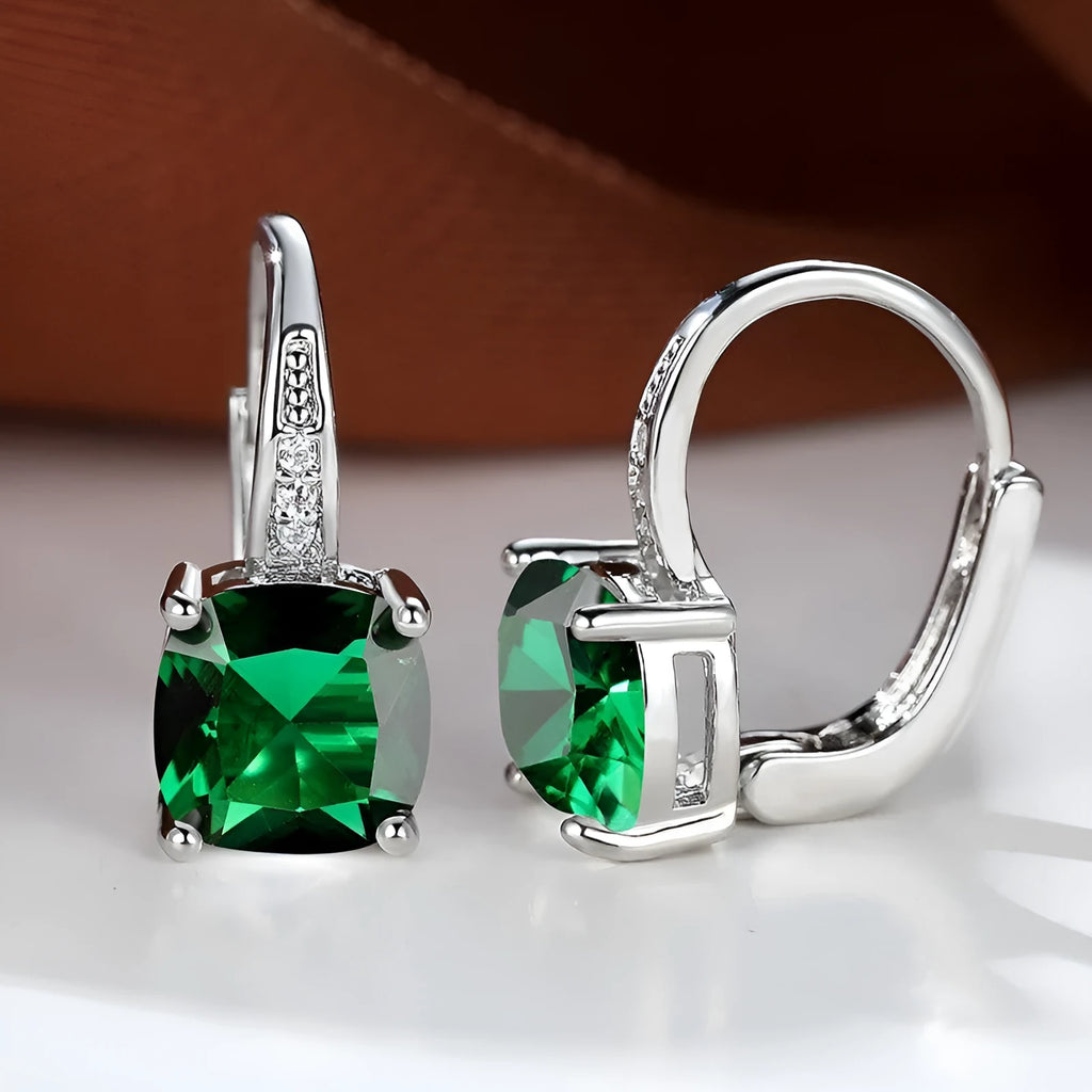 Square zircon inlaid geometric ear hook earrings in a gold electroplated finish