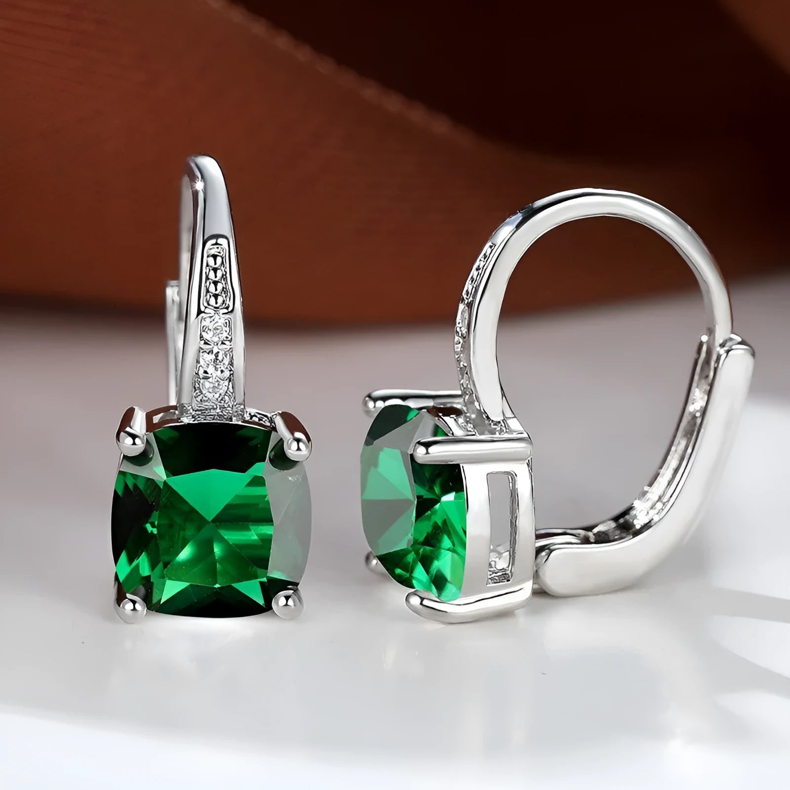Square zircon inlaid geometric ear hook earrings in a gold electroplated finish