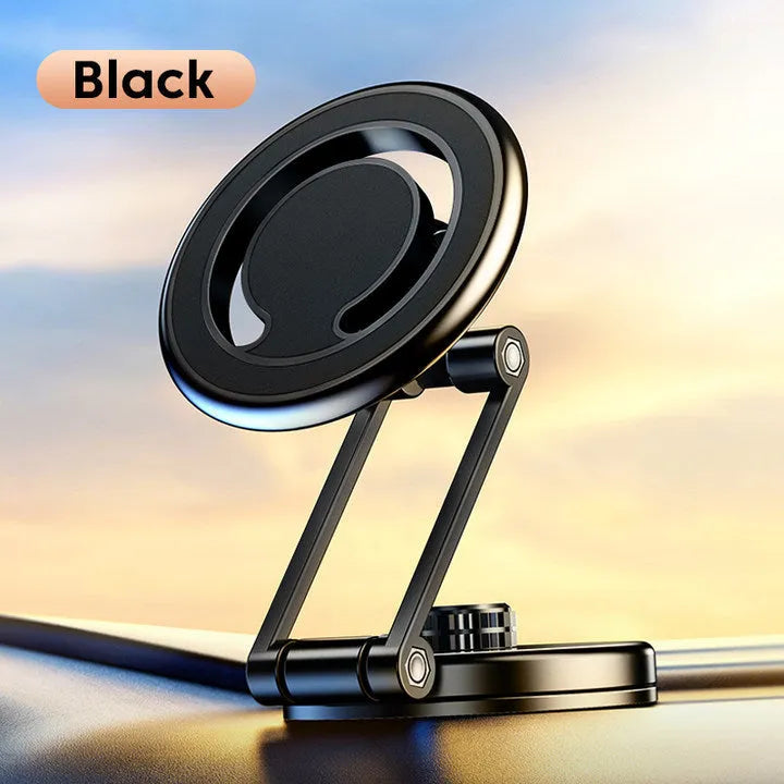 Telescopic folding car phone holder with magnetic suction mounting for dashboard installation