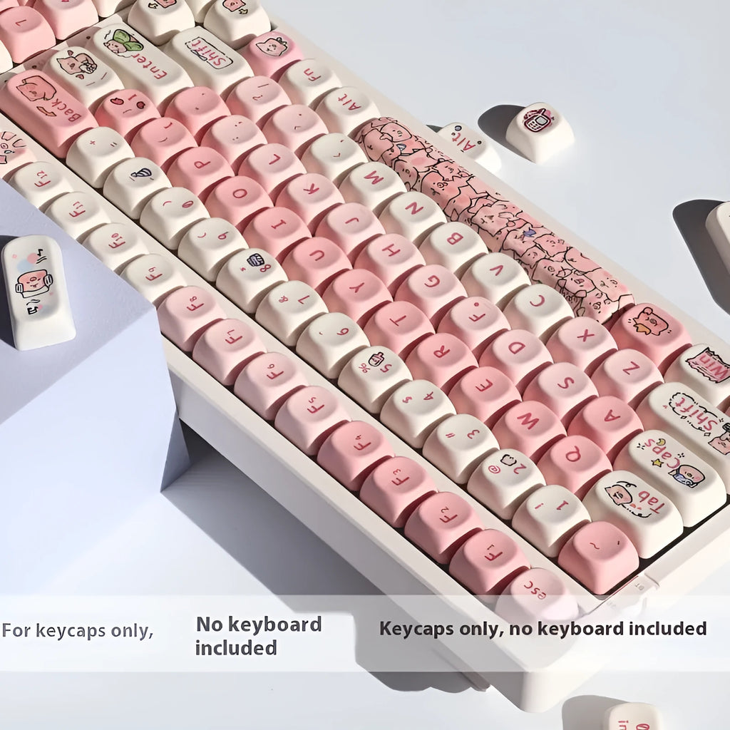 Pink PBT keycap with cute pig design on top and sides, for mechanical keyboards.