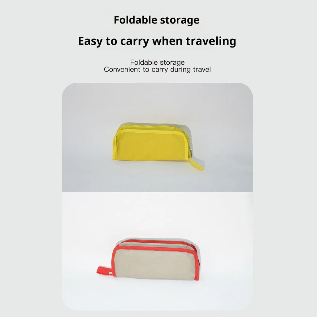 Foldable outdoor camp stool in oxford cloth shown in a khaki colour, folded compactly.