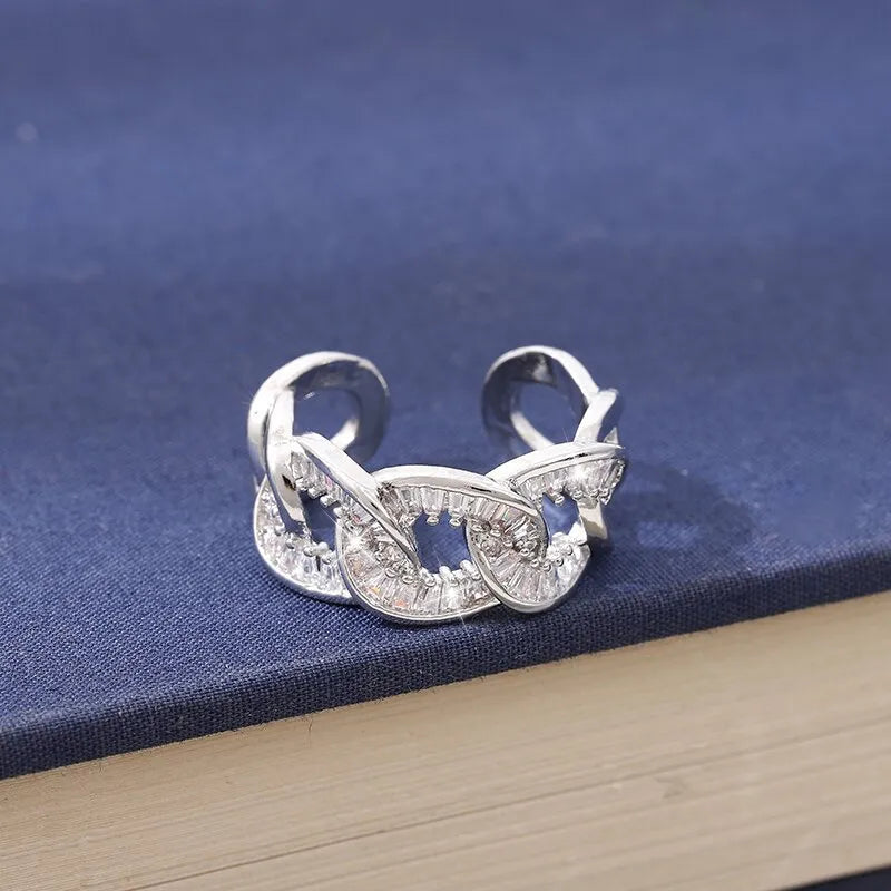 High-grade women's ethnic ring with non-fading zircon in silver copper electroplated finish