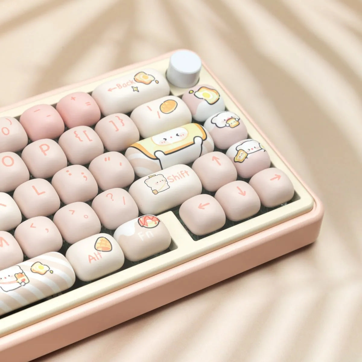 MOG Steamed Bread PBT key cap set with Bread Bear character design showing 143+3 keys for mechanical keyboards