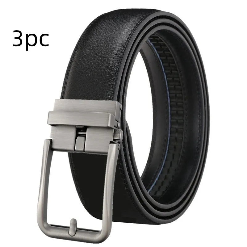 Men's genuine leather belt with automatic alloy buckle, available in multiple colours and lengths