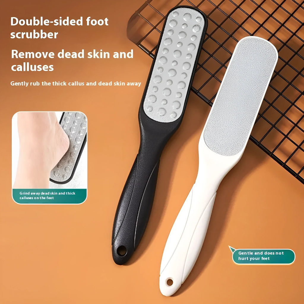 Stainless steel double-sided foot grinder with black and white tools for callus removal